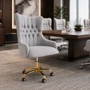 Ver imagem 5 de Cadeira Poltrona Home Office Helena Capitonê Base com Rodinhas Dourada