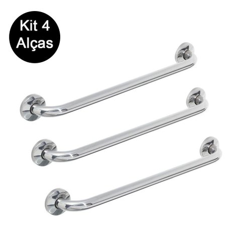 Kit 4 Alças Apoio Banheiro Inox Idoso Deficiente Cadeirante Acessibilidade