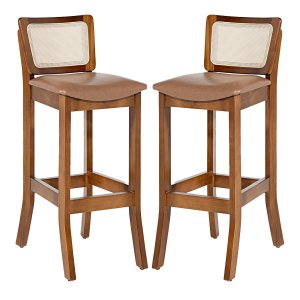 Kit 2 Banquetas Alta com Encosto Rattan Portugal Estofada Impermeável Caramelo L85 Rmi
