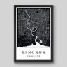 Quadro Mapa Bangkok Thailand - 45x30cm - Moldura Padrão Preto - 1