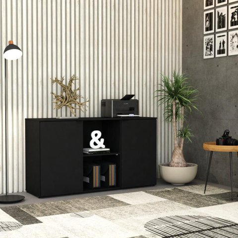 Armário Baixo c/02 Portas e Nicho 75x135x42cm WLAB135 Preto Ônix
