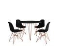 Ver imagem 2 de Mesa de Jantar Redonda 90cm Preta Clips 3 Pés com 4 Cadeiras Eames Eiffel Pretas Base Cobre