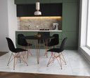 Ver imagem 1 de Mesa de Jantar Redonda 90cm Preta Clips 3 Pés com 4 Cadeiras Eames Eiffel Pretas Base Cobre