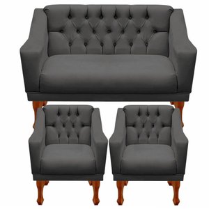 Kit Namoradeira + 2 Poltrona Decorativa Grécia - Dritex:sintetico Cinza