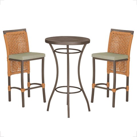 Mesa Bistrô e 2 Banquetas Roma Marrom Corda Náutica Estofado 7 Trama Original