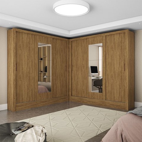 Closet Casal Duplo Fortaleza 6 Portas com Espelho 12 Prateleiras