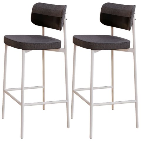 Kit 02 Banquetas Alta Bar Cozinha Sala de Jantar Aço Branco Kaira C01 Linho Preto Courino Preto - Ly