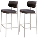 Ver imagem 1 de Kit 02 Banquetas Alta Bar Cozinha Sala de Jantar Aço Branco Kaira C01 Linho Preto Courino Preto - Ly