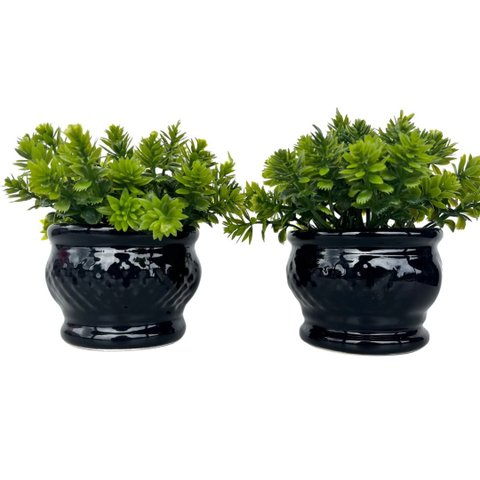 Decoração mesa aparador dupla vaso cachepô preto moderno