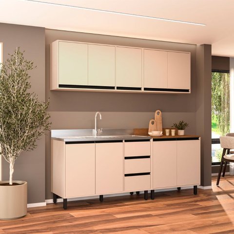 Cozinha Compacta 4 Peças 250028 sem Tampo Koya Creme Politorno Móveis