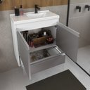 Ver imagem 4 de Kit Gabinete Banheiro Fox 60cm Branco/cinza (gabinete + Cuba + Espelheira)