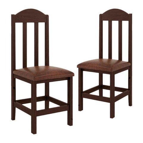 Kit com 2 Cadeiras de Jantar Madeira Maciça Safira Castanho com Estofado Marrom
