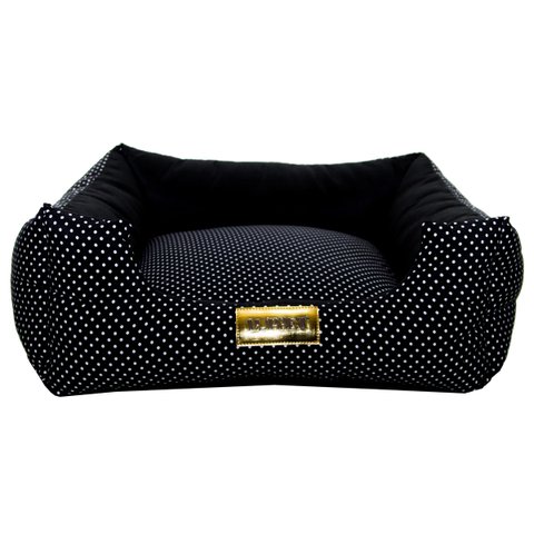 Cama Quadrada para Cachorro ou Gato Luppet Luxo Preto Poa GG