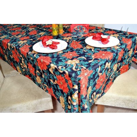 Toalha de Mesa Oxford Natal - Flores Natalinas Arte & Tear Retangular - 2,50 X 1,40 M