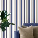 Ver imagem 1 de Papel De Parede Lavável Listrado Dourado E Azul