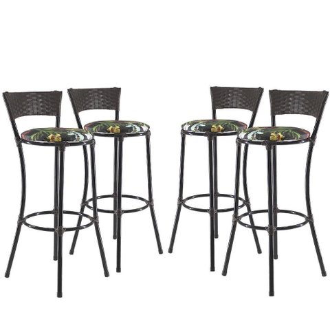 Jogo com 4 Banquetas Alta Forts Fibra Uv Bancada, Área Goumert, Bar, Piscina, Balcão, Preto