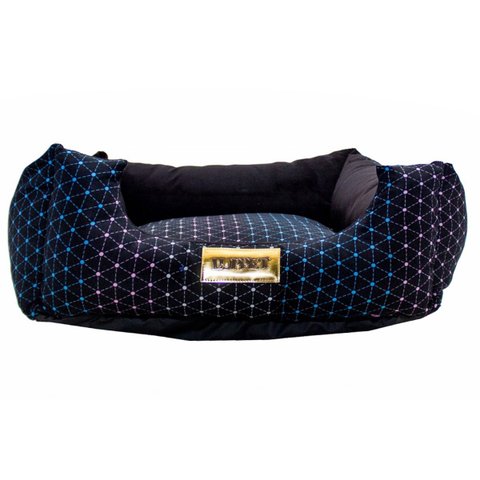 Cama Quadrada para Cachorro ou Gato Luppet Luxo Preto com Bolinhas Coloridas Gg