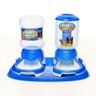 Kit Comedouro E Bebedouro Cães E Gatos - Azul - Com Bóia - 2
