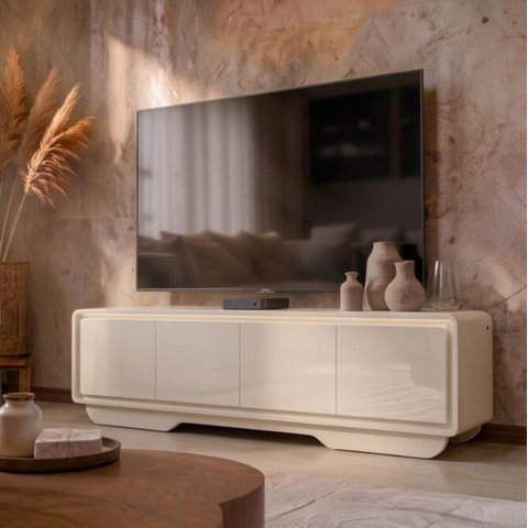 Rack Arcus para TV até 75 Polegadas Organico Cantos Arredondado com LED 180 cm - Off White