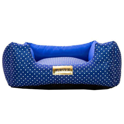 Cama Quadrada para Cachorro ou Gato Luppet Luxo Azul Poa - G