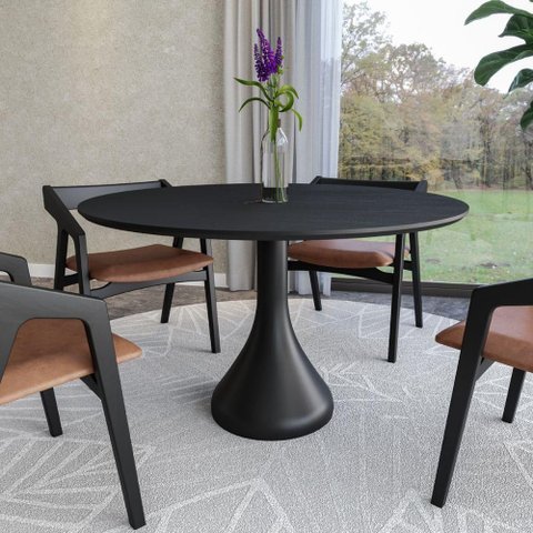 Mesa de Jantar Dubai 6 Lugares Redonda MDF 120cm Preta Seiva Cosméticos