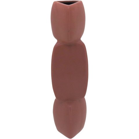 Vaso Decorativo Enfeite Planta Geométrico Cerâmica 31x8x8cm Marrom