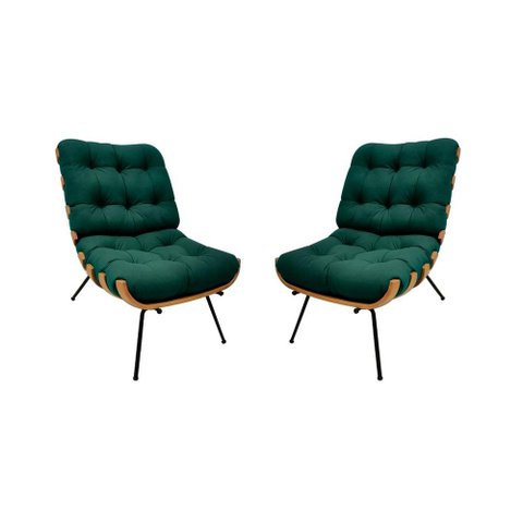 Kit 02 Poltronas Costela Suede Verde Militar