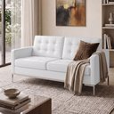 Ver imagem 1 de Sofá Fk 2 Lugares Couro Natural Linha Premium Design Modernista Sala Escritório Recepção - Branco