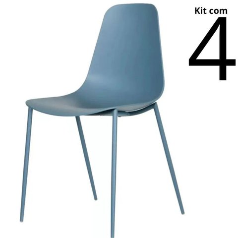 Conjunto 4 Cadeiras Miami Base em Aço - Azul Sonho Distante