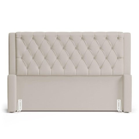 Cabeceira Atena para Cama Box Queen Size 160cm Capitonê com Frame Suede Bege Claro - Desk Design