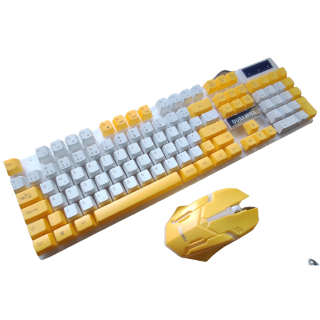 KIT TECLADO E MOUSE PROFISSIONAL GAMER LED RGB MEMBRANA DW-450 AMARELO - 2