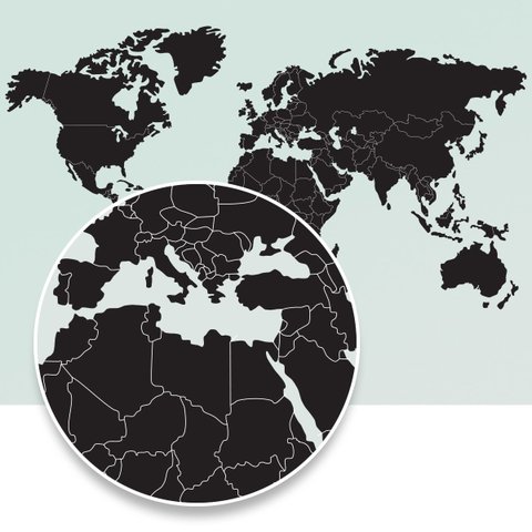 Mapa-Múndi Adesivo com molduras para fotos - Preto sem nomes de países - 140x78