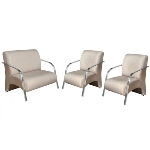 Conjunto Vênus 2 Poltronas de 1 Lugar e 1 de 2 Lugares Braço Alumínio D Salla Suede Bege
