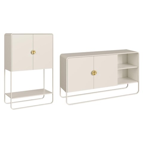 Conjunto Sala de Estar Buffet e Bar Estilo Orgânico Off White
