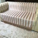 Ver imagem 6 de Kit 1 Manta Listrada e 4 Capas de Almofadas Bege Cobre 45cmx45cm