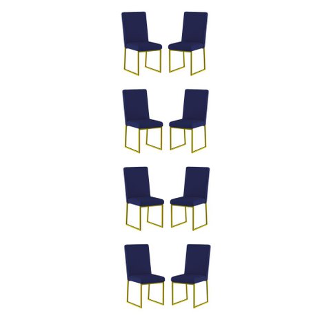 Kit 8 Cadeiras Estofadas Base de Ferro para Mesa de Jantar Cor:azul Marinho