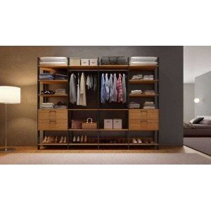 Closet Modulado 4pc 2,89m 4 Gavetas 2 Cabides e Prateleiras Tw406 Dalla Costa-freijó/preto Fosco