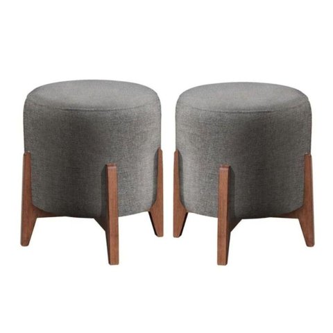 Kit 2 Puff Decorativo para Sala Redondo Luxo Selena Veludo Cor:cinza