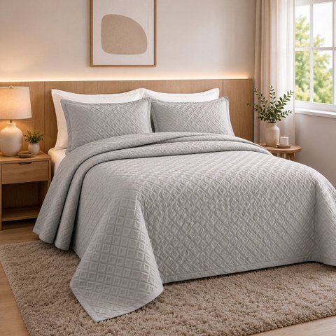 Colcha Matelassê - Casal - Madri 3D - Geométrico - Cinza - Dupla Face - c/ Porta Travesseiros - Roza