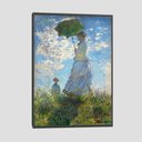 Ver imagem 1 de Quadro Claude Monet Mulher Com Sombrinha Tela Moldura Preta 63X42Cm