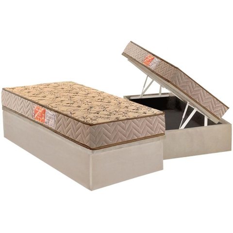 Conjunto Box Baú Solteiro: Colchão Molas Paropas D33 Pasquale Clean + Base Crc Suede Clean (88x188