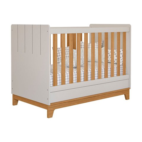 Berço Mini Cama Biscoito com Regulagem de Altura e Pés Fixo Off White/Nature