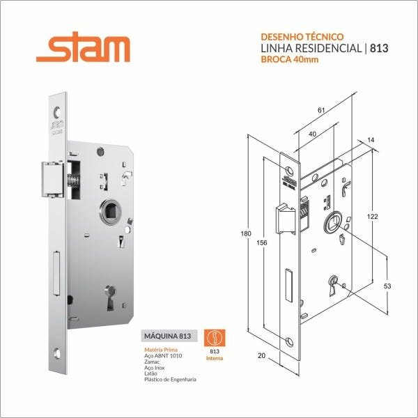 fechadura Porta interna quarto 3000 classic quadrada cromada - 2