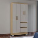 Ver imagem 1 de Guarda Roupa de Solteiro Napoles 4 Portas 2 Gavetas MDP Damasco-Off White Poquema Móveis