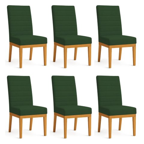 Kit 6 Cadeiras de Jantar Solana Veludo Base de Madeira - Pallazio Cor:Verde