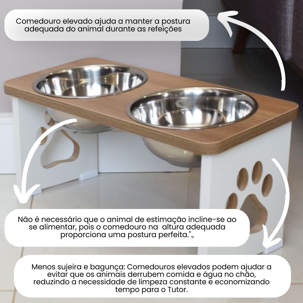 Comedouro Elevado Duplo Cachorro Grande Pet Mdf 20cm - 3