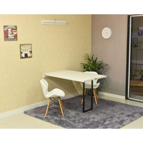 Conjunto de Mesa Dobrável Retrátil 120 x 75 Branca + 2 Cadeiras Slim - Branca