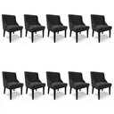 Ver imagem 1 de Kit 10 Cadeiras Estofadas para Sala de Jantar Base Fixa de Madeira Preto Lia Veludo Preto - Ibiza