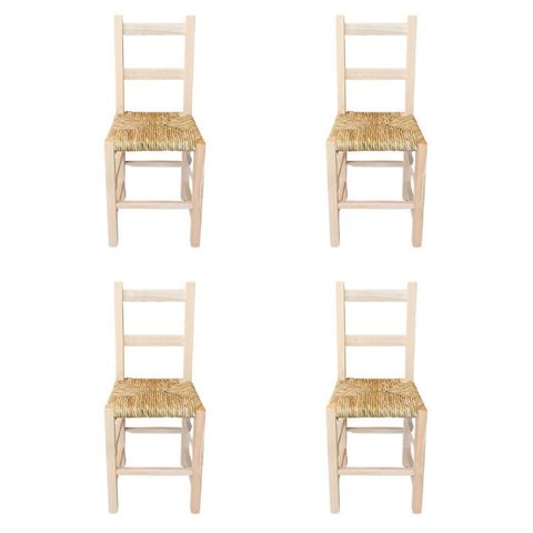 Kit 4 Cadeiras de Palha de Madeira