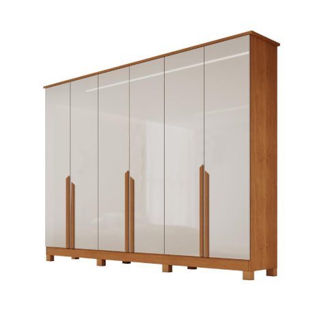 Guarda-roupa Casal 6 Portas 6 Gavetas Bianca em Mdf com Pés 230cm Naturalle/off White - Bianchi Mó